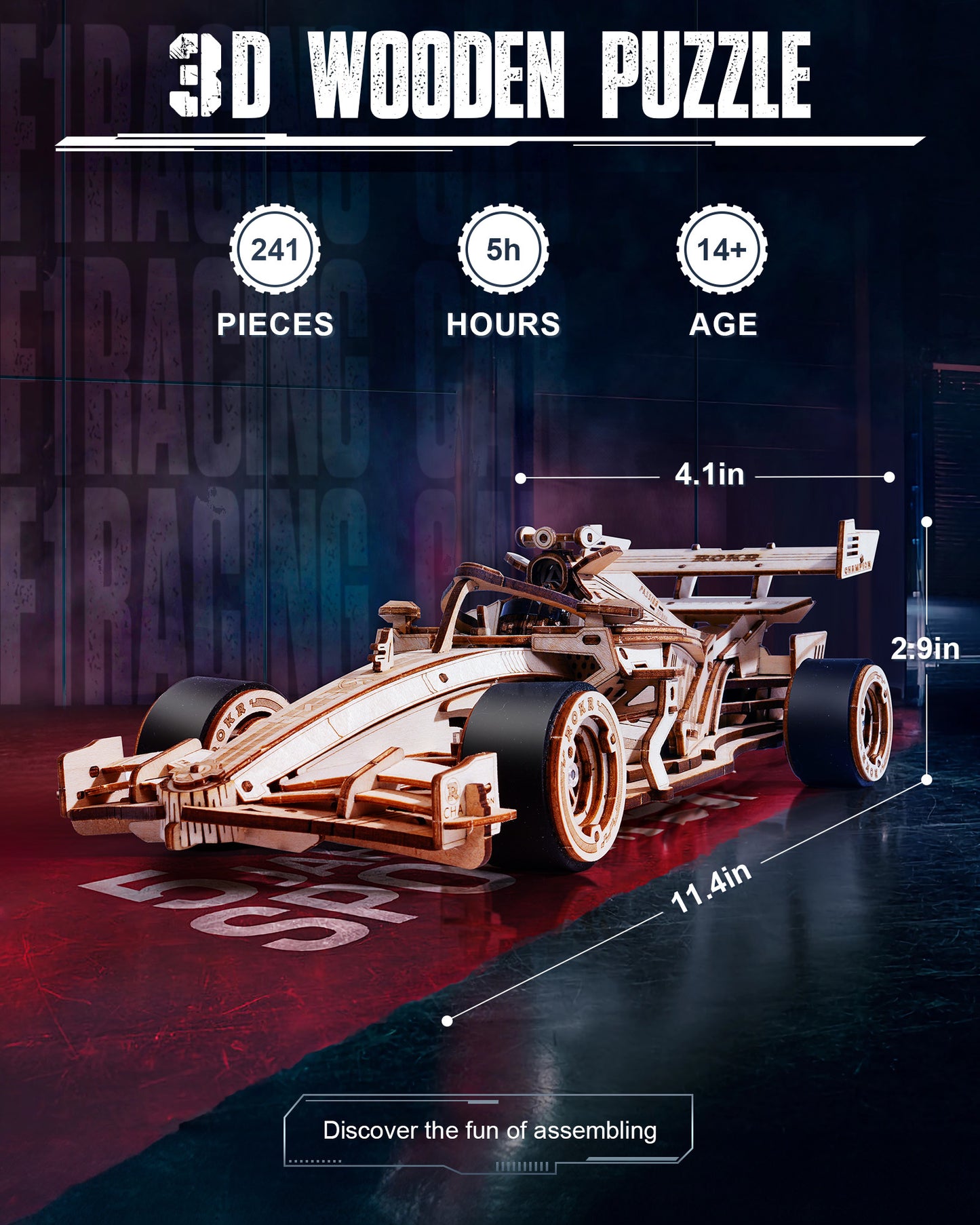 Puzzle 3D Voiture de Course avec Moteur à Crémaillère