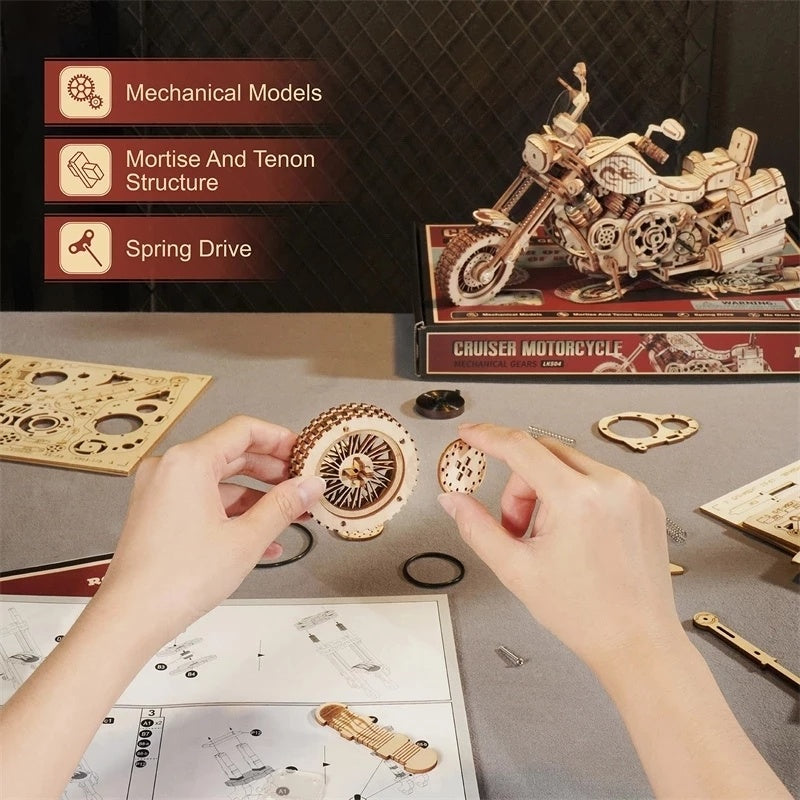 Moto Cruiser Mécanique en Bois – Kit 3D